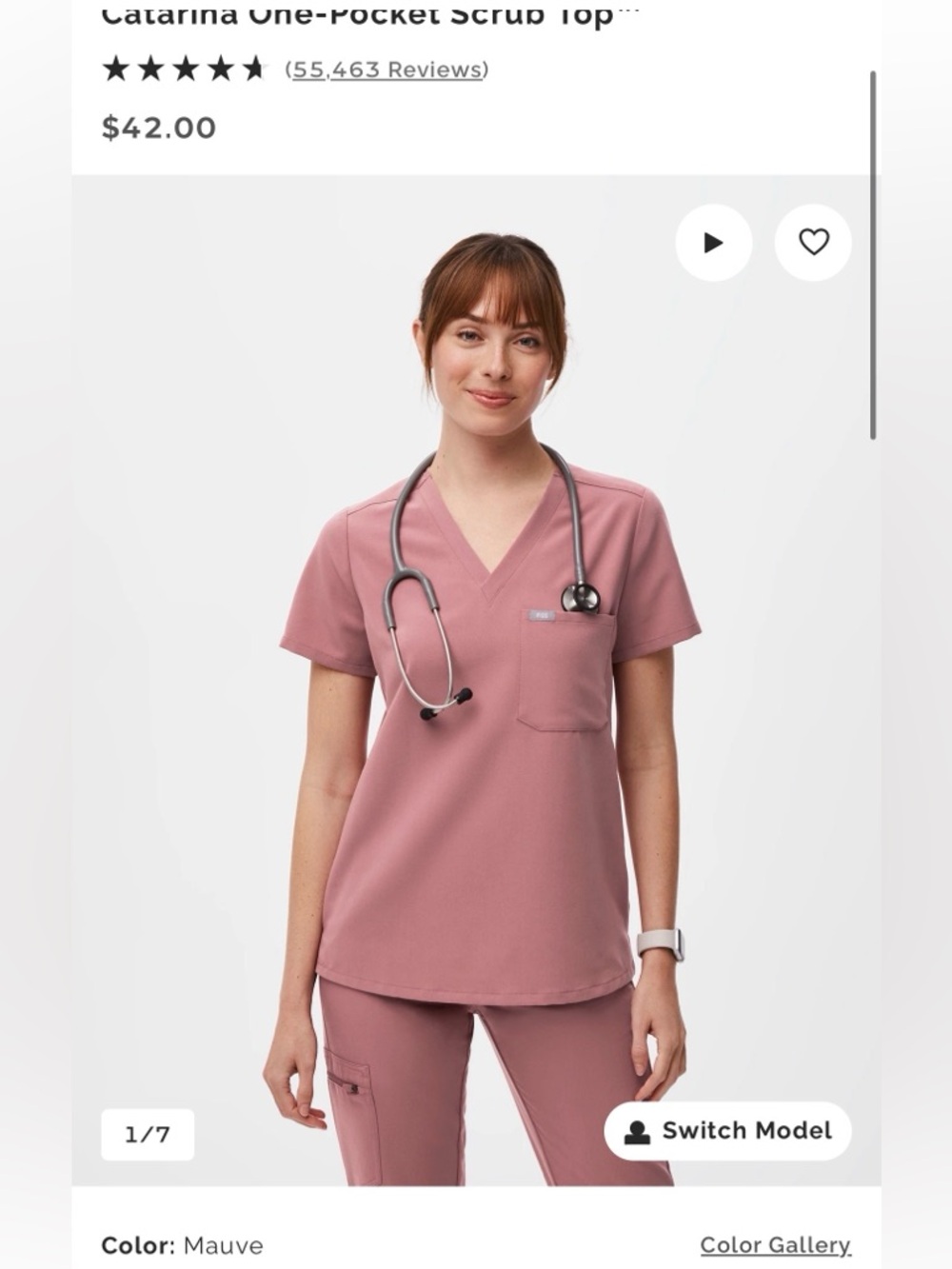 Figs Mauve Catarina One pocket Scrub top